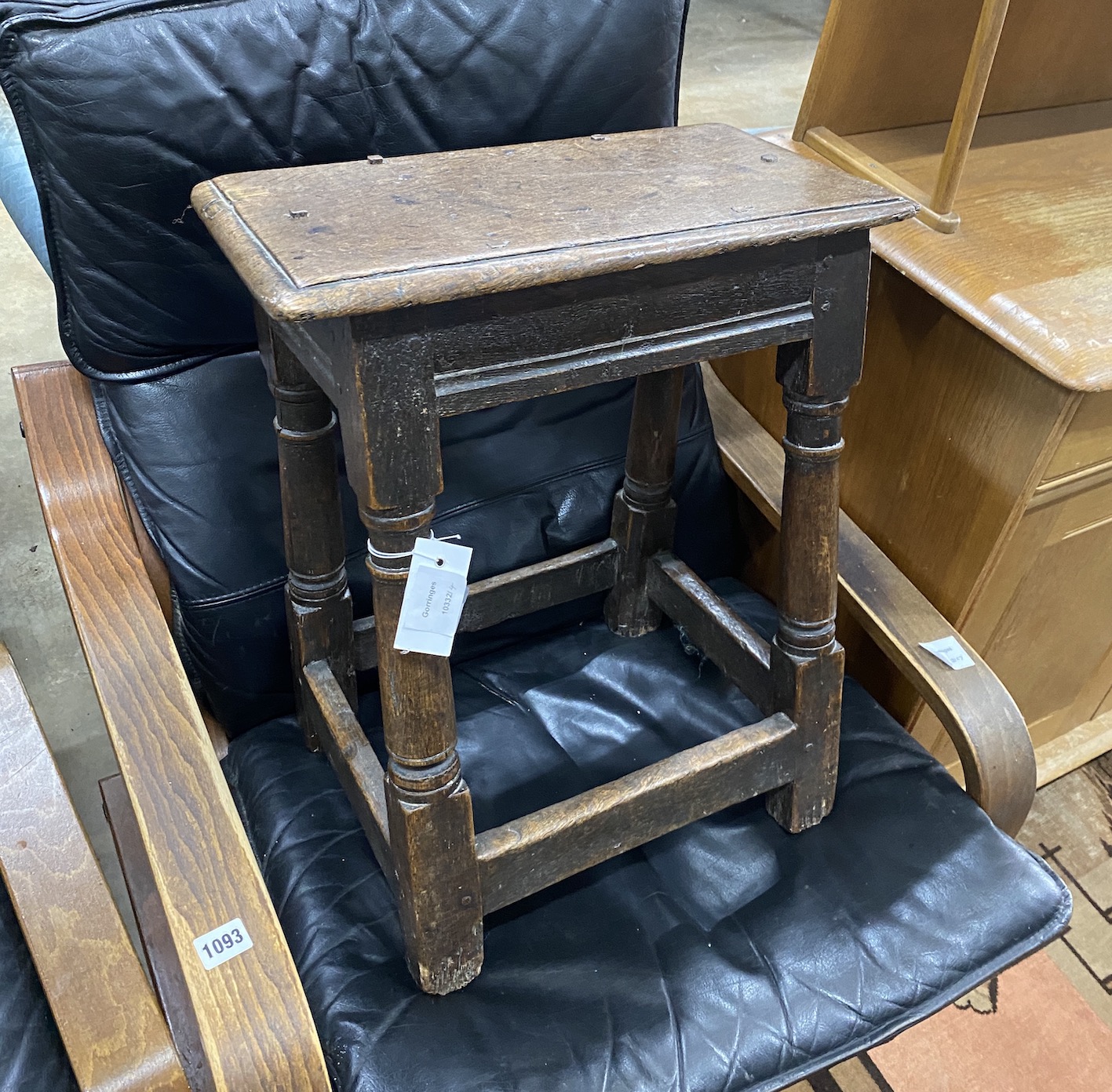 A late 17th century oak joint stool (small repair to top), width 45cm, depth 26cm, height 54cm